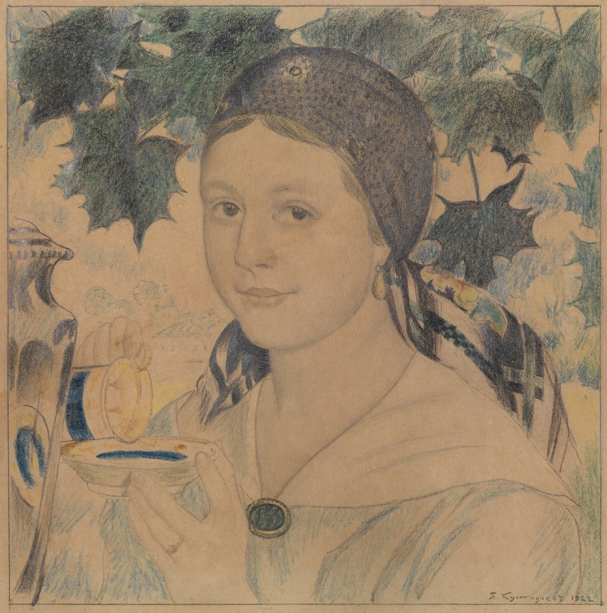 Portrét Marie Šostakovičové, 1922 od Boris Mikhailovich Kustodiev
