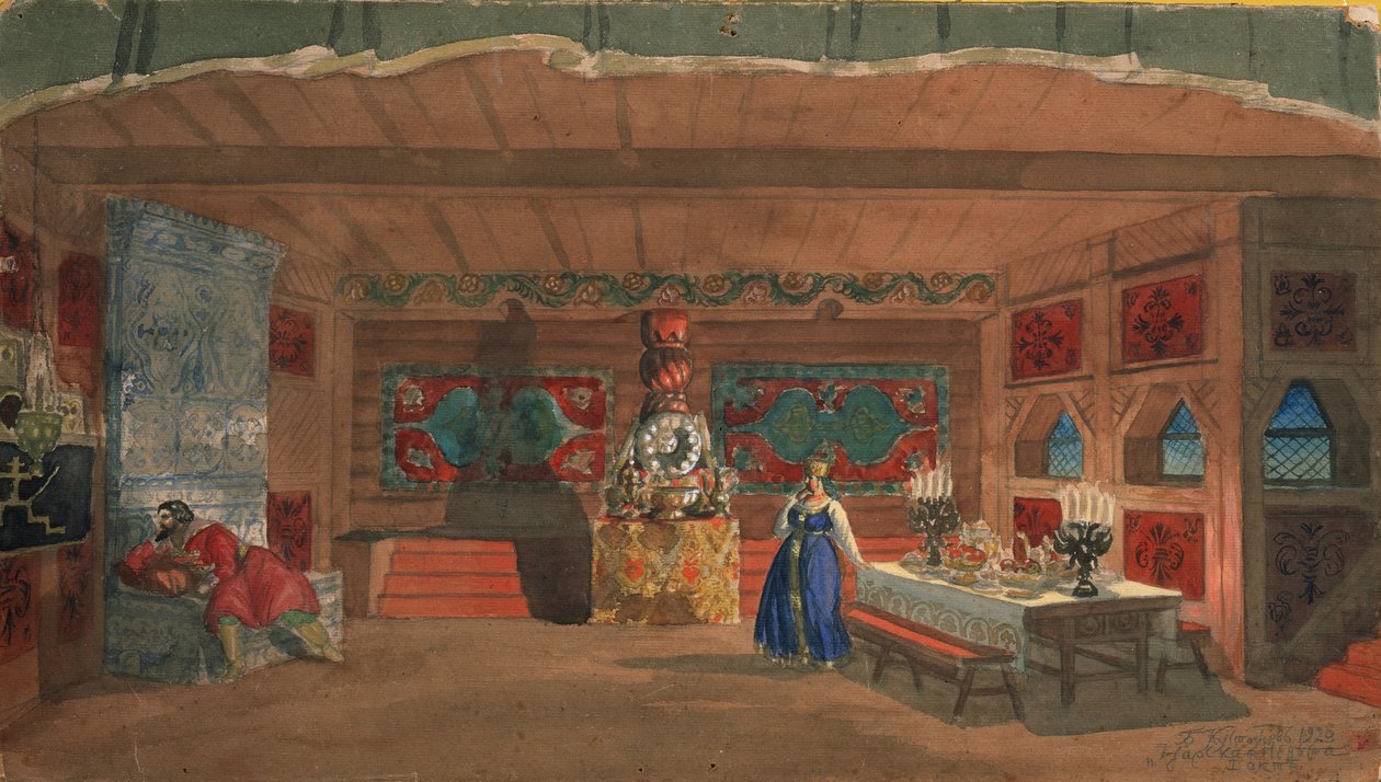 Scénický návrh k opeře Carská nevěsta N. Rimského-Korsakova, 1920 od Boris Mikhailovich Kustodiev