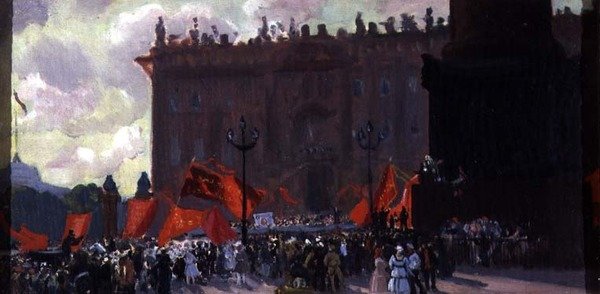 Studie k oslavě zahájení druhého kongresu Kominterny na Uritského náměstí v Petrohradě 19. července 1920 (viz 91240) od Boris Mikhailovich Kustodiev
