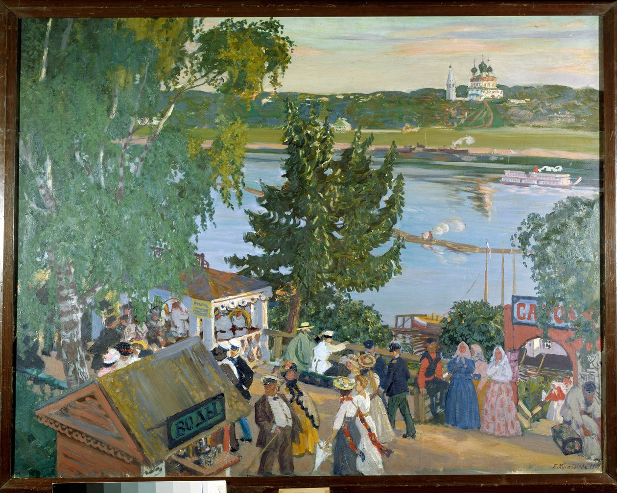 Procházka po Volze. Obraz Borise Koustodiewa, ruského umělce (1878 - 1927) od Boris Mikhailovich Kustodiev