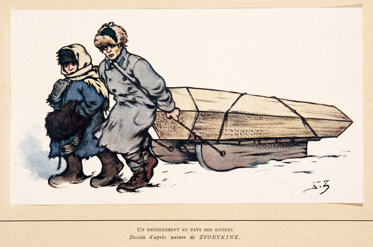 Pohřeb v Rusku, z Histoire des Soviets, hospoda. 1922 (barevné lito) od Boris Vasilievich Zvorykin