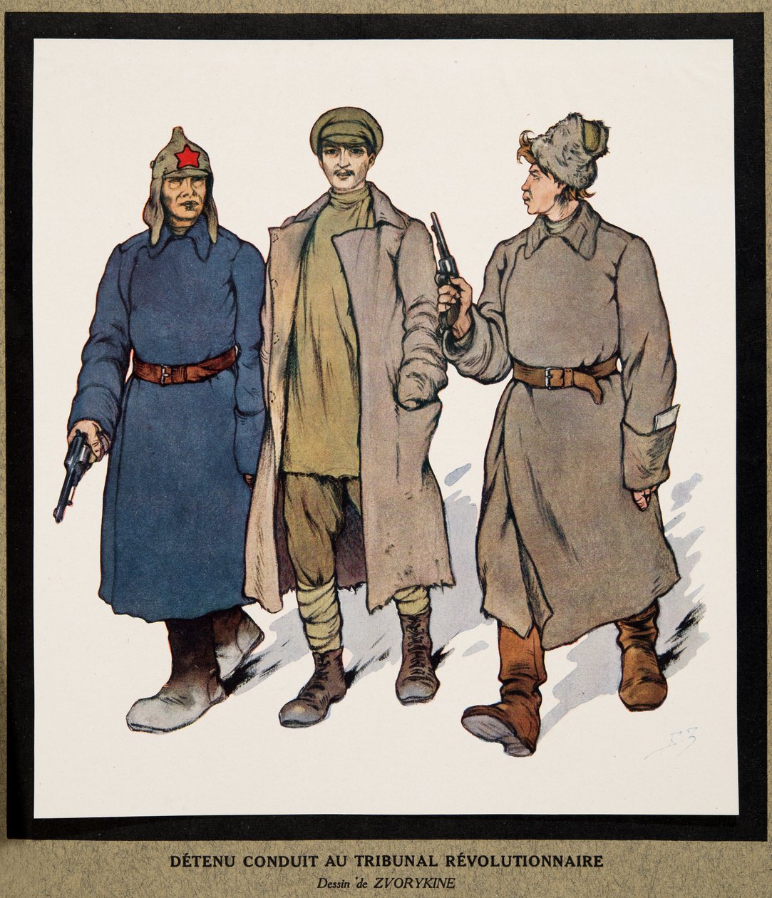 Zadržený je předveden k revolučnímu tribunálu; z Histoire des Soviets, hospoda. 1922 (barevné lito) od Boris Vasilievich Zvorykin
