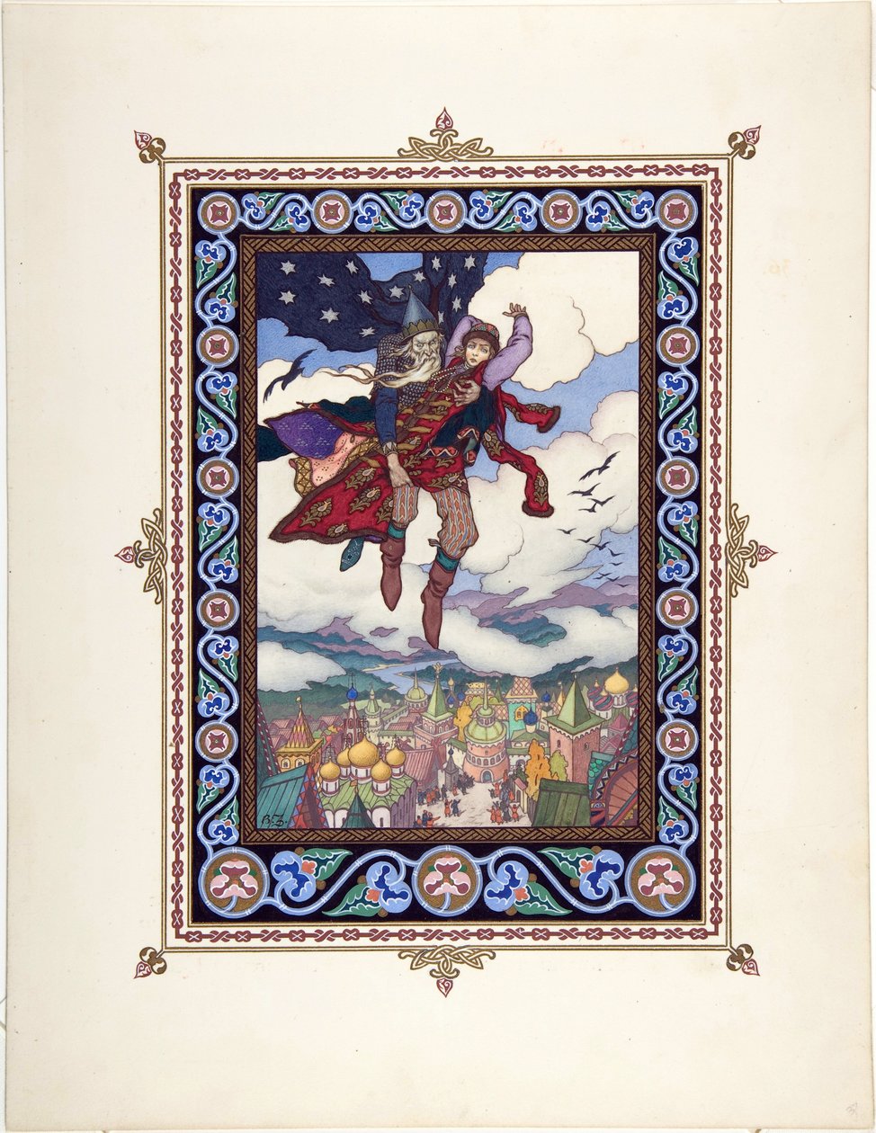 Ilustrace k pohádce Marya Morevna (Maria des mers) par Zvorykin, Boris Vasilievich (1872-po 1935), c. 1925 - Barevná litografie, 27,3x20,5 - Soukromá sbírka od Boris Vasilievich Zvorykin
