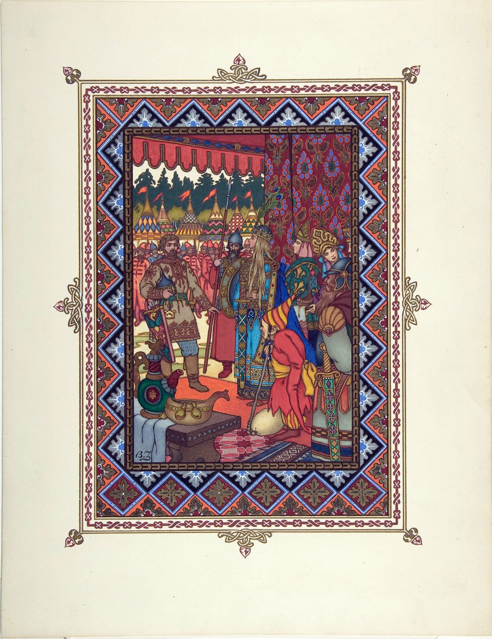 Ilustrace k pohádce Marya Morevna (Maria des mers) par Zvorykin, Boris Vasilievich (1872-po 1935), c. 1925 - Barevná litografie, 27,3x20,5 - Soukromá sbírka od Boris Vasilievich Zvorykin