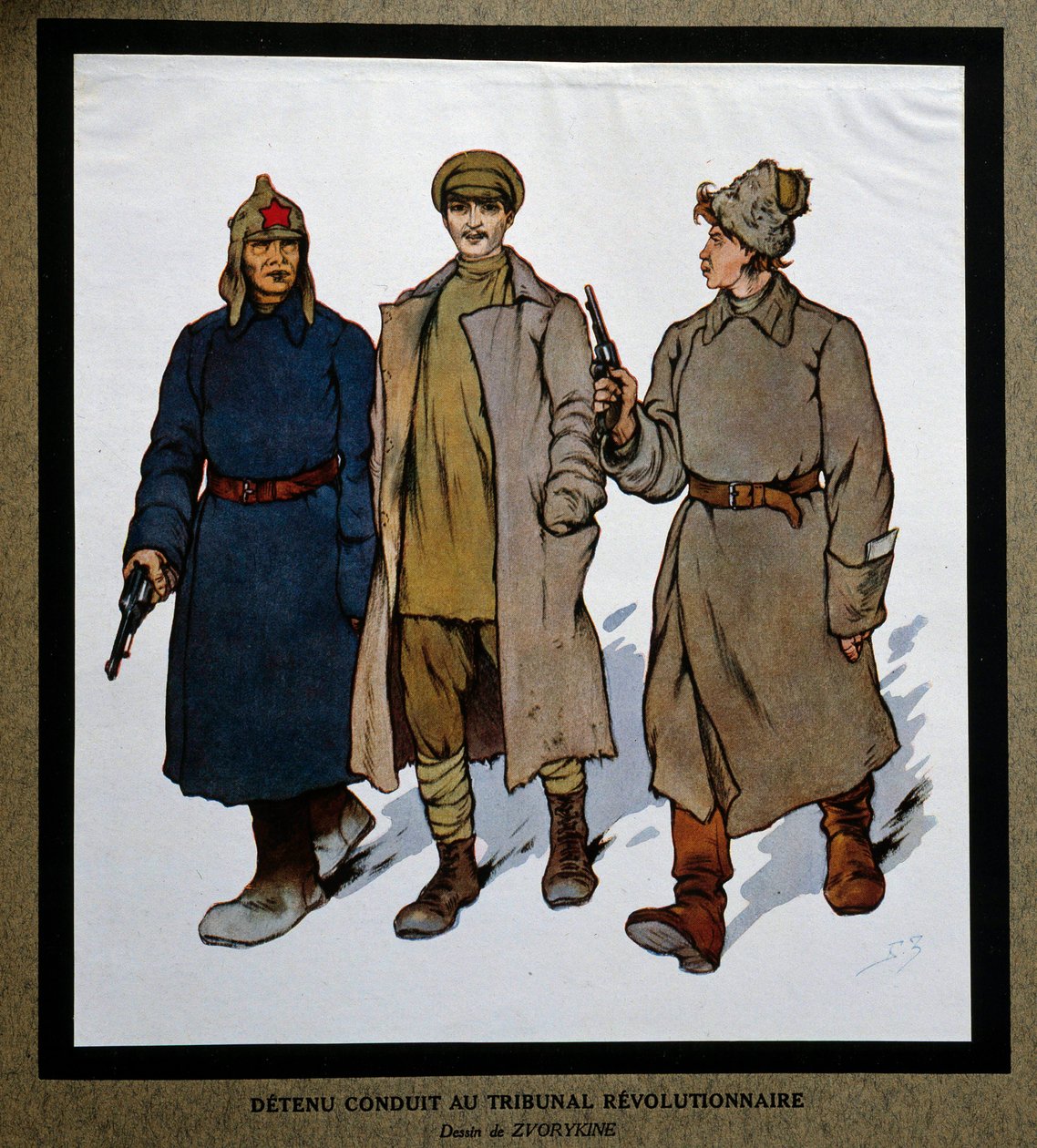 Rusko po revoluci v roce 1917: „Detenu předložený revolučnímu tribunálu“. Kresba Boris Zvorykin (1872-1935). Ústav sociálních dějin, Montreuil od Boris Vasilievich Zvorykin