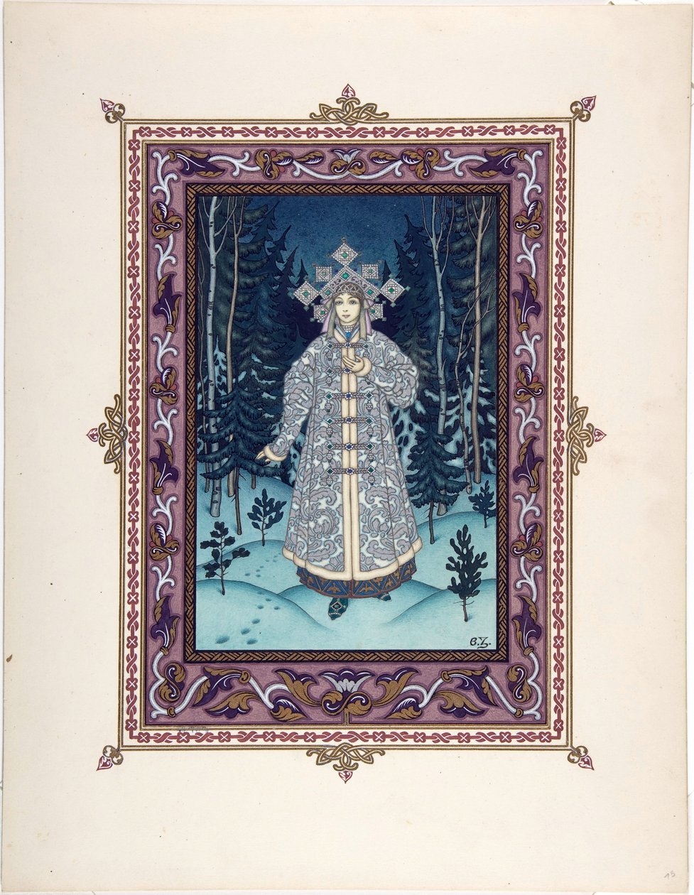 Snegourotchka ( ou Snegourka, la Fille de neige) - Ilustrace k pohádce Snegurochka par Zvorykin, Boris Vasilievich (1872-po 1935), c. 1925 - Barevná litografie, 27,3x20,5 - Soukromá sbírka od Boris Vasilievich Zvorykin