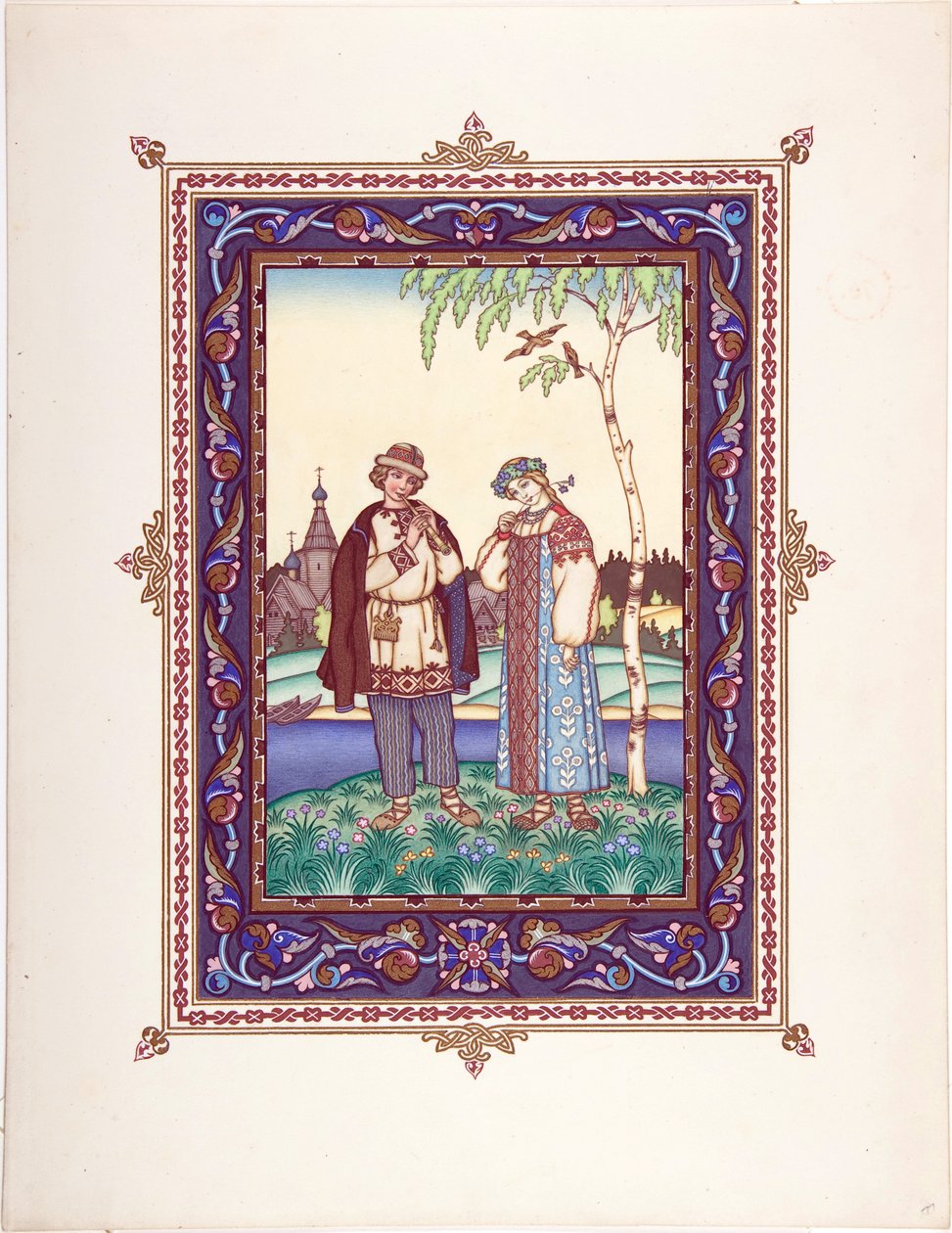 Snegourotchka ( ou Snegourka, la Fille de neige) - Ilustrace k pohádce Snegurochka par Zvorykin, Boris Vasilievich (1872-po 1935), c. 1925 - Barevná litografie, 27,3x20,5 - Soukromá sbírka od Boris Vasilievich Zvorykin