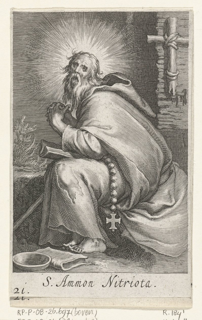 Svatý Ammonius Veliký jako poustevník S. Ammon Nitriota (titul na předmětu) Hermits (název série) Sacra eremvs ascetarvm (název série) od Boëtius Adamsz. Bolswert
