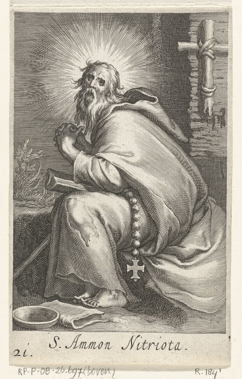Svatý Ammonius Veliký jako poustevník S. Ammon Nitriota (titul na předmětu) Hermits (název série) Sacra eremvs ascetarvm (název série) od Boëtius Adamsz. Bolswert