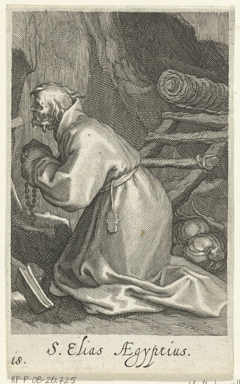 Svatý Eliáš z Cesareje jako poustevník S. Elias Aegyptius (titul na předmětu) Hermits (název série) Sacra eremvs ascetarvm (název série) od Boëtius Adamsz. Bolswert