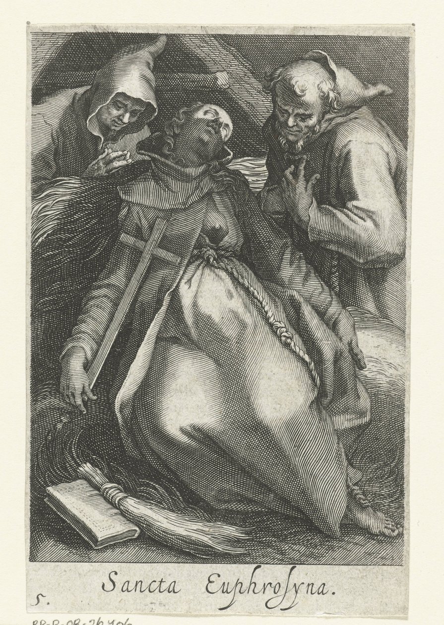 Svatá Eufrosina Alexandrijská jako poustevnice Sancta Euphrosyna (název na objektu) Hermitesses (název série) Sacra Eremus Ascetriarum (název série) od Boëtius Adamsz. Bolswert