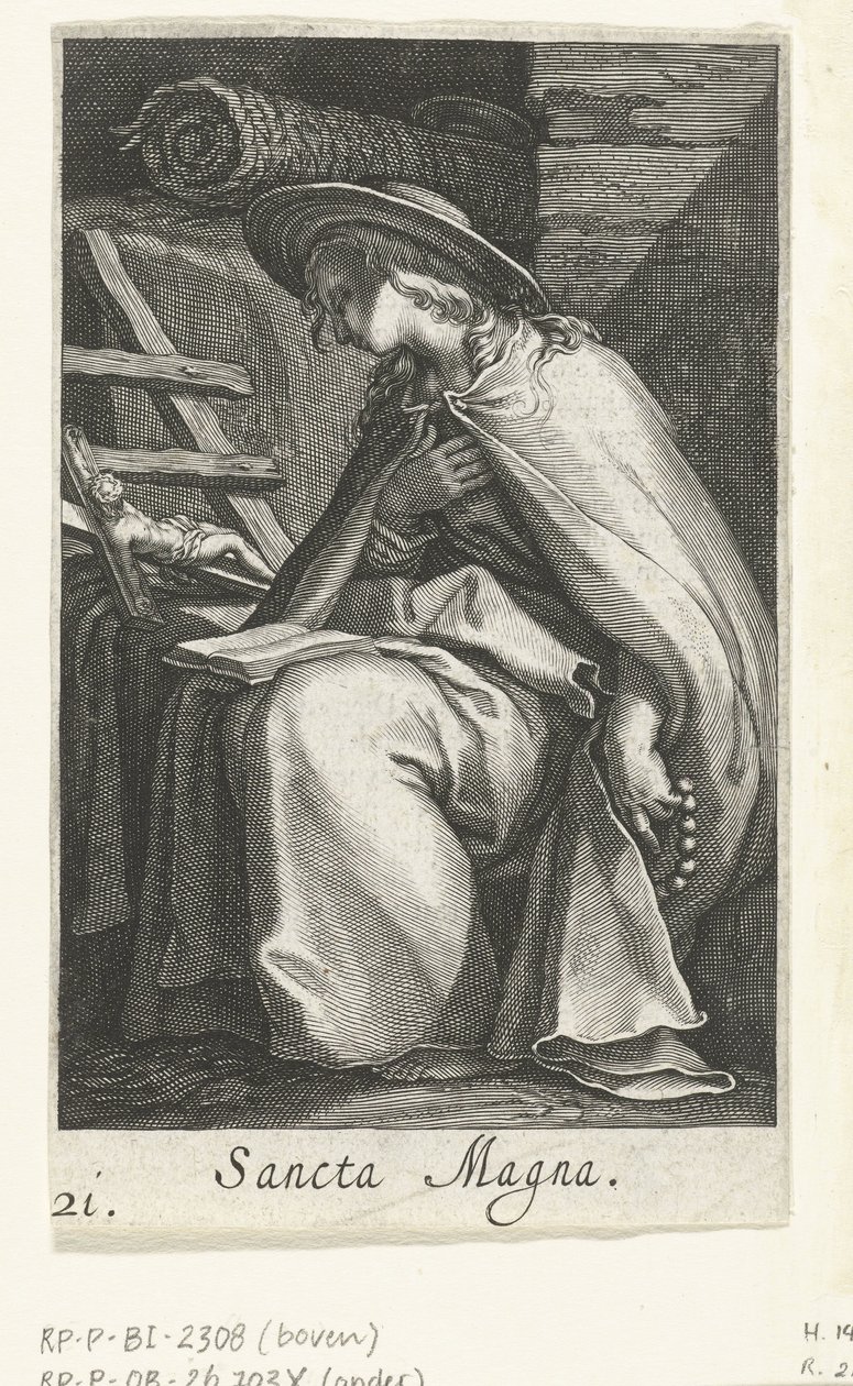 Svatá Magna jako poustevnice Sancta Magna (název na objektu) Hermitesses (název série) Sacra Eremus Ascetriarum (název série) od Boëtius Adamsz. Bolswert