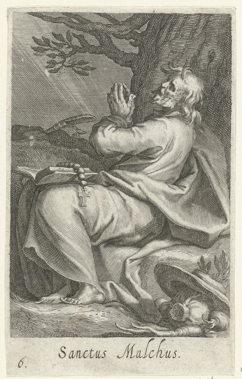 Svatý Malchus z Chalcidy jako poustevník Sanctus Malchus (titul na předmětu) Hermits (název série) Sacra eremvs ascetarvm (název série) od Boëtius Adamsz. Bolswert