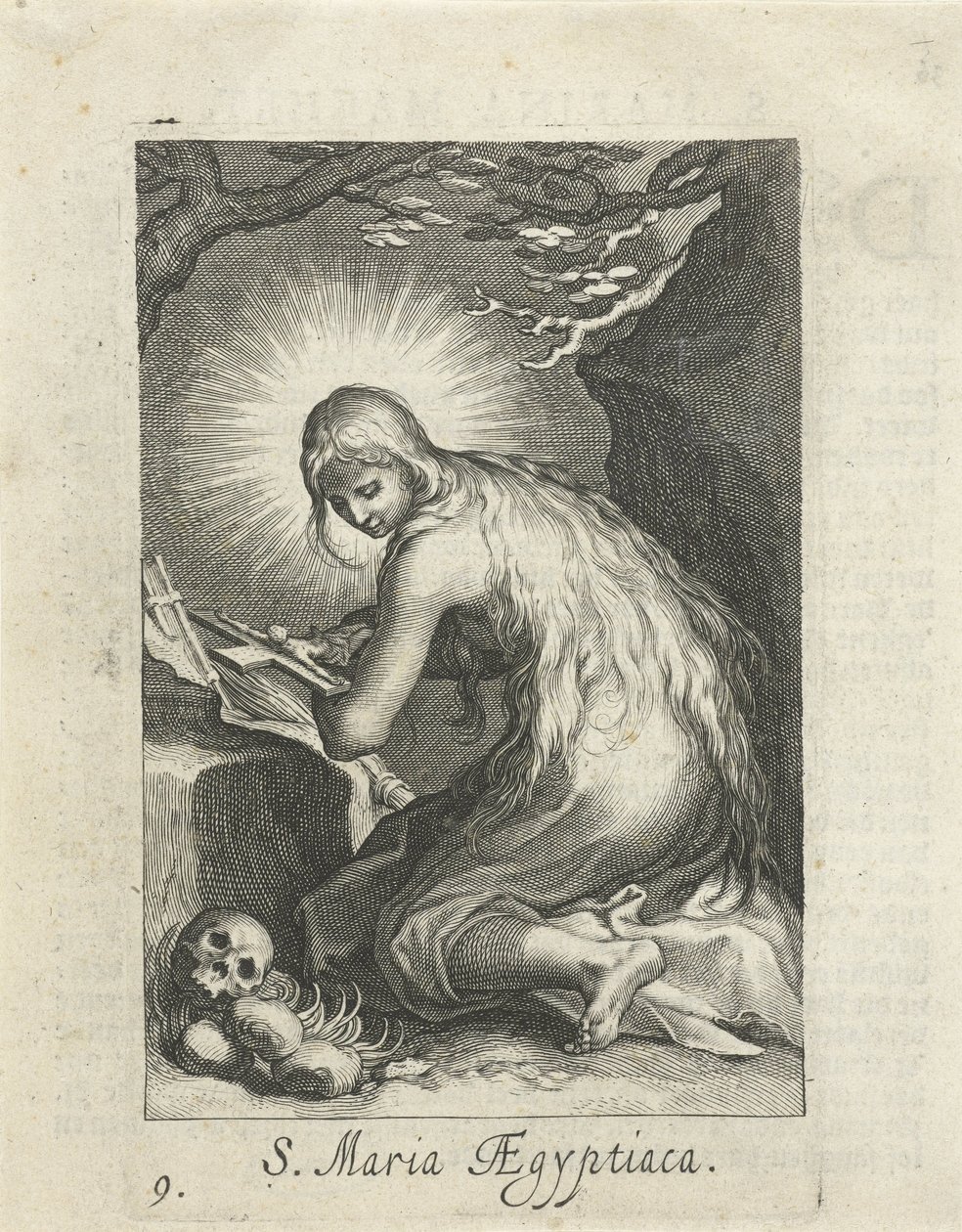 Svatá Marie Egyptská jako poustevnice S. Maria Aegyptiaca (titul na předmětu) Hermitesses (název série) Sacra Eremus Ascetriarum (název série) od Boëtius Adamsz. Bolswert
