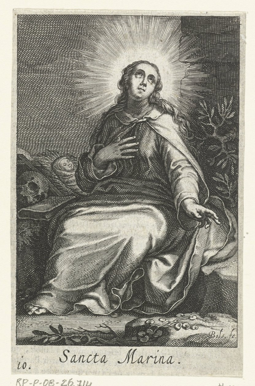 Svatá Marina Alexandrijská jako poustevnice Sancta Marina (název na objektu) Hermitesses (název série) Sacra Eremus Ascetriarum (název série) od Boëtius Adamsz. Bolswert