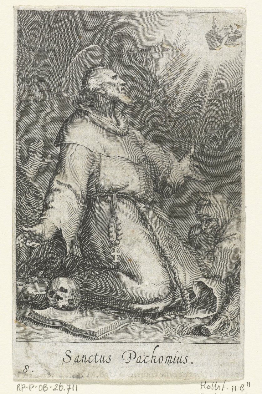 Svatý Pachomius starší jako poustevník Hermits (název série) Sacra eremvs ascetarvm (název série) od Boëtius Adamsz. Bolswert