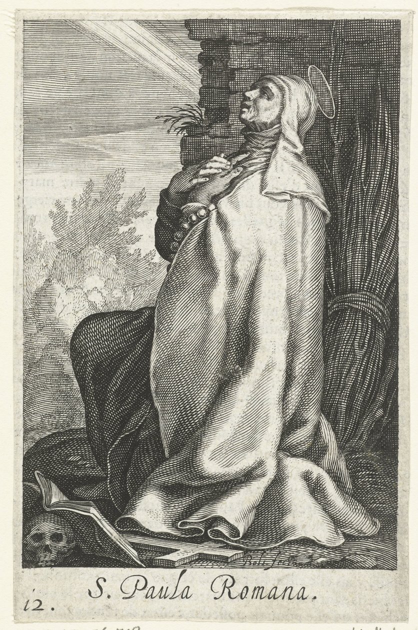 Svatá Paula Římská jako poustevnice S. Paula Romana (titul na předmětu) Hermitesses (název série) Sacra Eremus Ascetriarum (název série) od Boëtius Adamsz. Bolswert