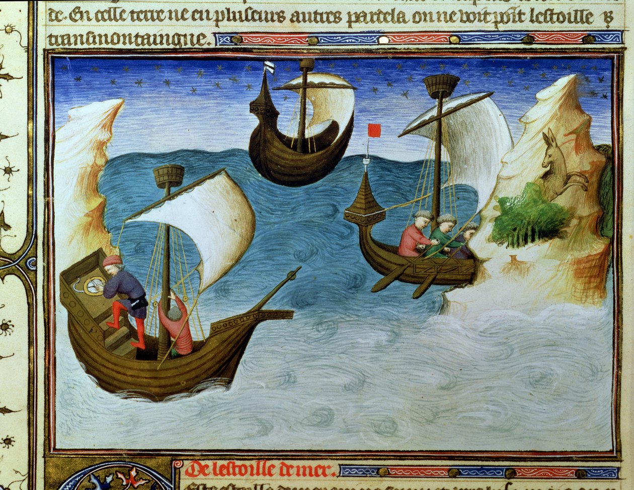 Paní Fr 2810 f.188, navigátoři používající astroláb v Indickém oceánu, z „Livre des Merveilles du Monde“, c.1410-12 (tempera na pergamenu) od Boucicaut Master