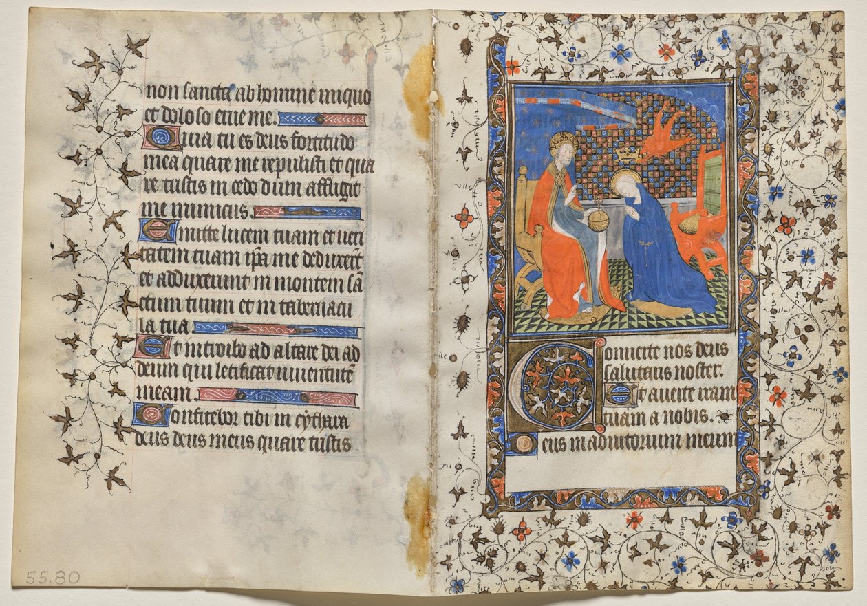 Bifolio z knihy hodin: Korunovace Panny Marie (recto) od Boucicaut Master