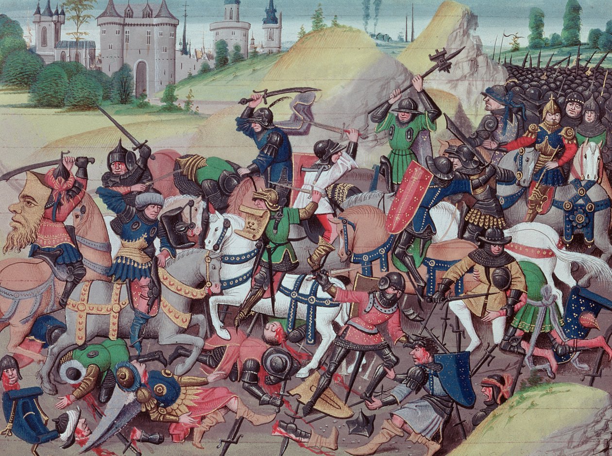Ms 5089-90 Bitva mezi Saracény a křesťany během křížových výprav, z Chroniques des empereurs od Davida Auberta, 1462 od Brabant School