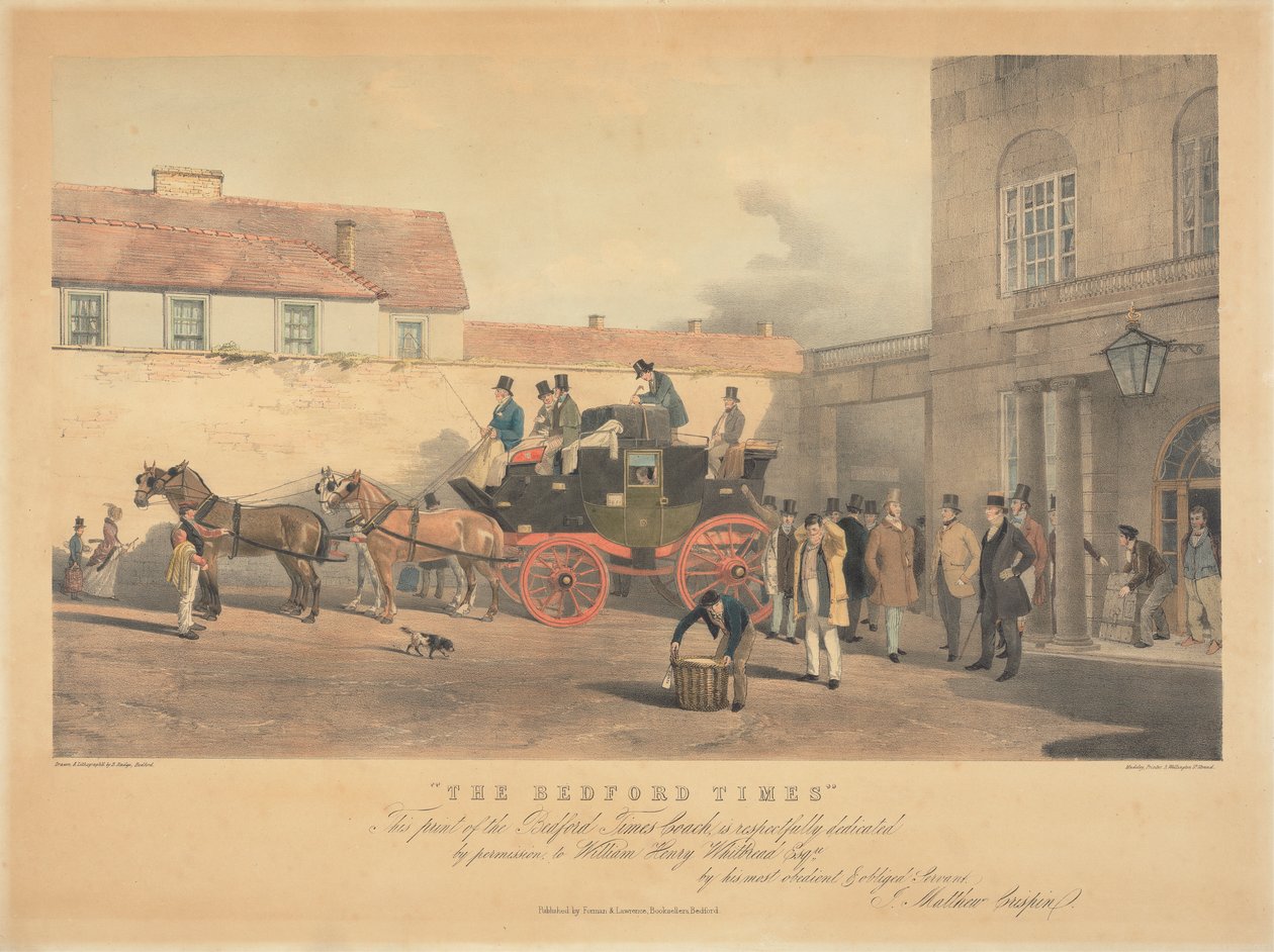 "The Bedford Times" / Tento tisk Bedford Times Coach je s úctou věnován / se svolením Williamu Henrymu Whitbreadovi Esq