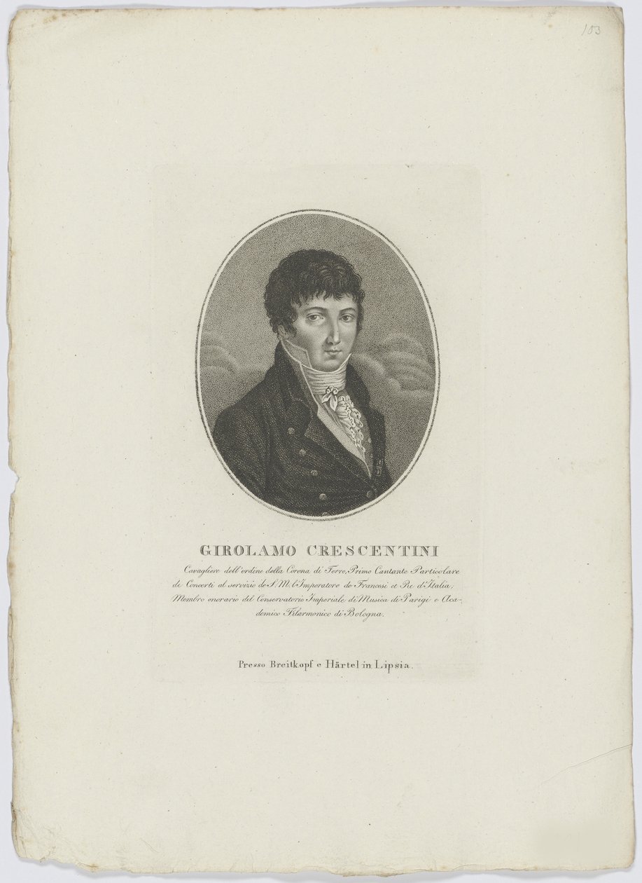Portrét Girolama Crescentiniho 1762-1846, po roce 1800. od Breitkopf and Härtel