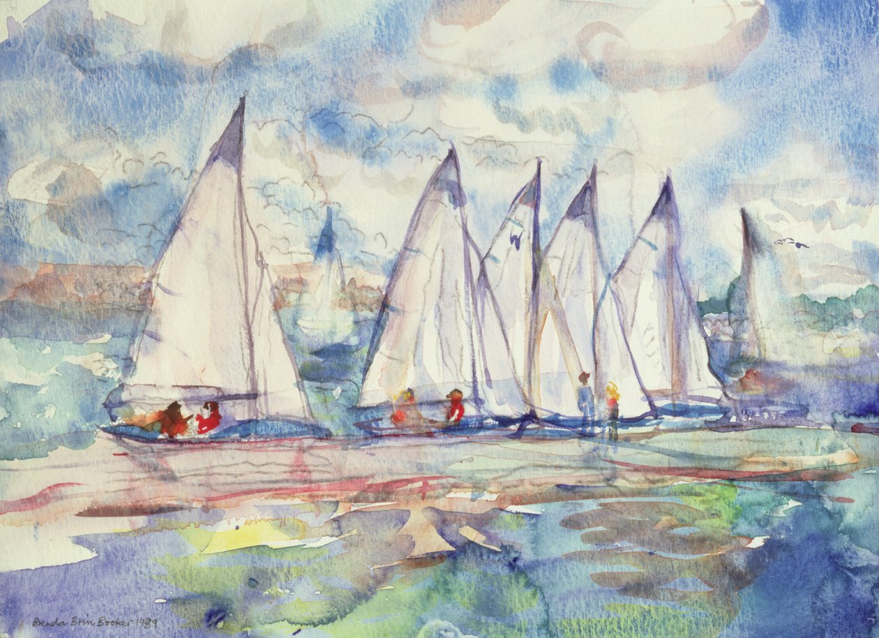 Blue Sailboats, 1989 (wc na papíře) od Brenda Brin Booker