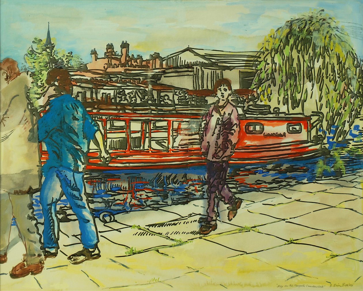Chlapci na vlečné stezce, Camden Lock (akvarel na papíře) od Brenda Brin Booker