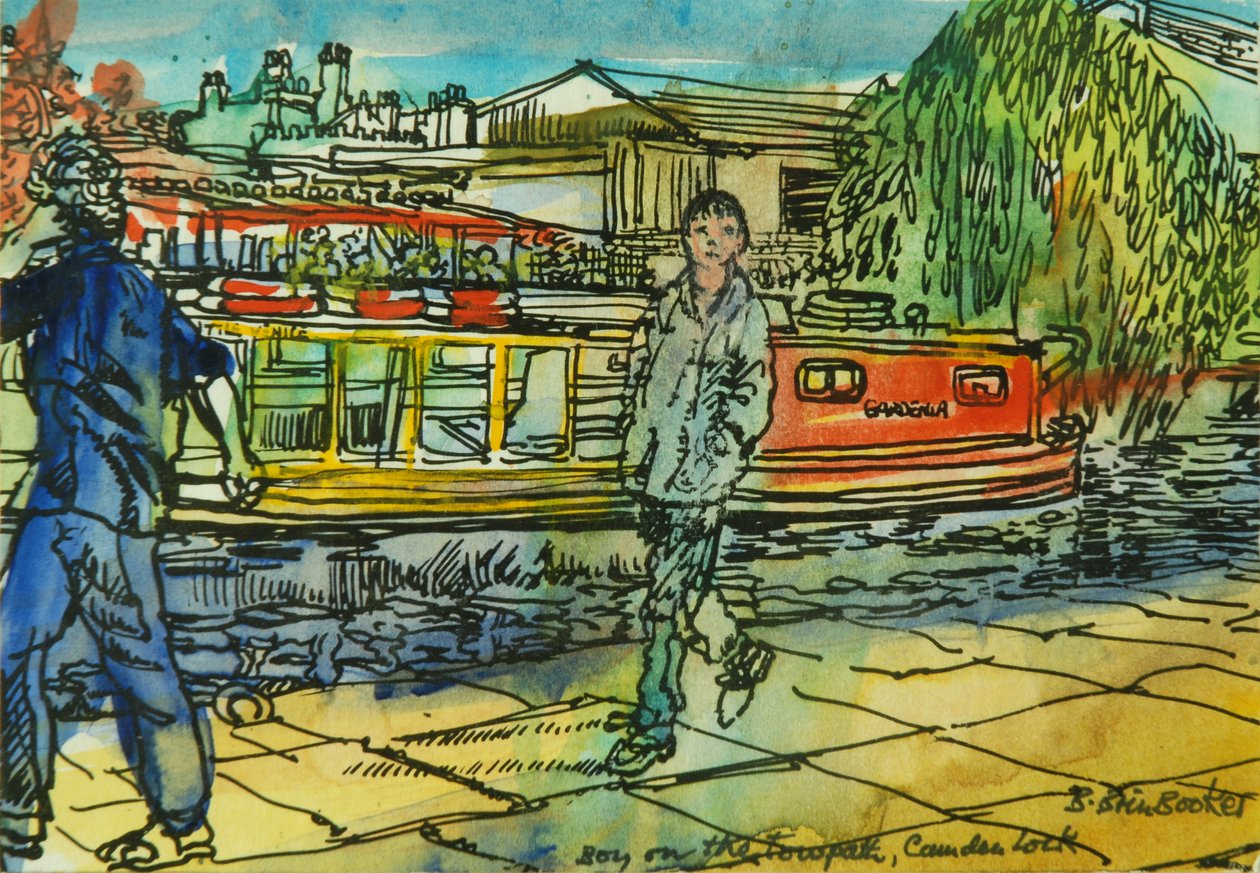 Chlapci na vlečné stezce, Camden Lock (akvarel na papíře) od Brenda Brin Booker