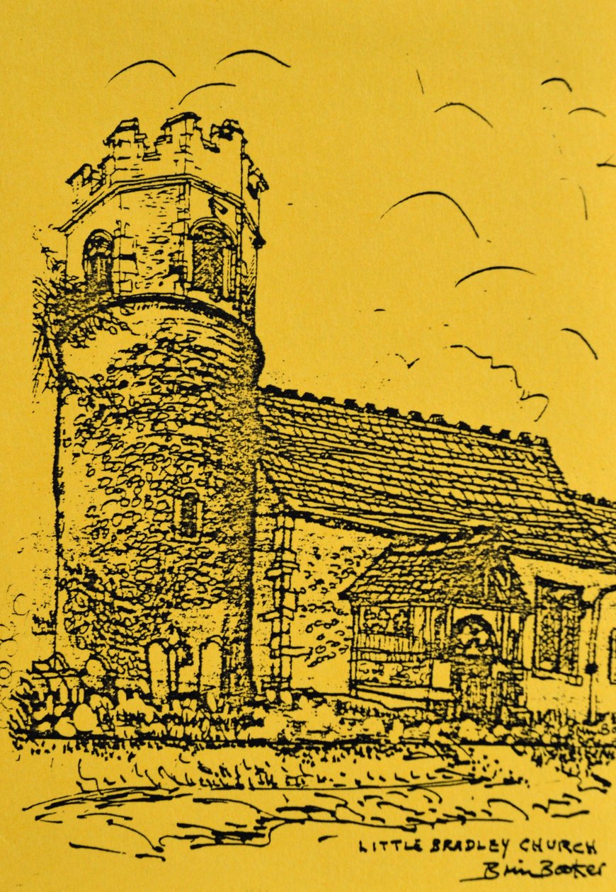 Little Bradley Church, Suffolk (inkoust na žlutém papíře) od Brenda Brin Booker