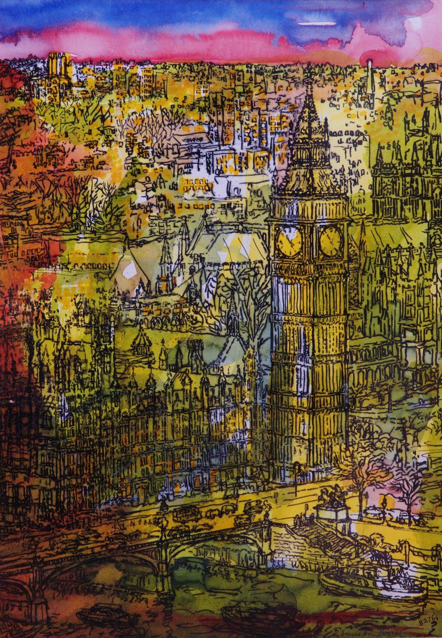 Londýn, Westminster (pero a inkoust s wc na papíře) od Brenda Brin Booker