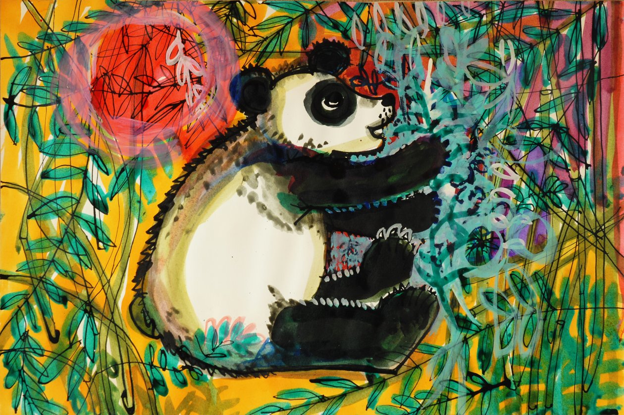 Panda (akrylová barva plakátu a barevné inkousty) od Brenda Brin Booker