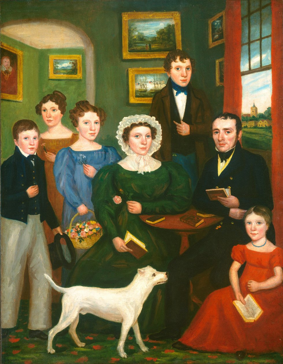 Portrét neznámé rodiny s teriérem od British 19th Century