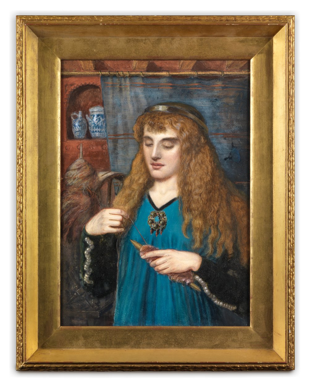 A Maiden Winding Wool, c 1890 (kvaš, akvarel a tělová barva na kartě) od British School