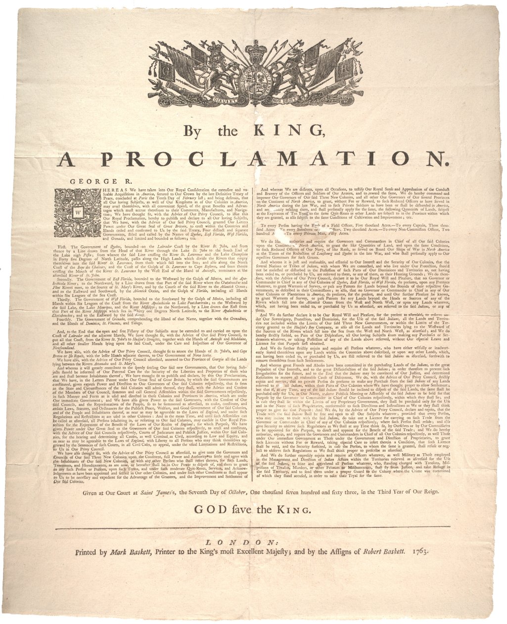 Prohlášení, 1763 od British School