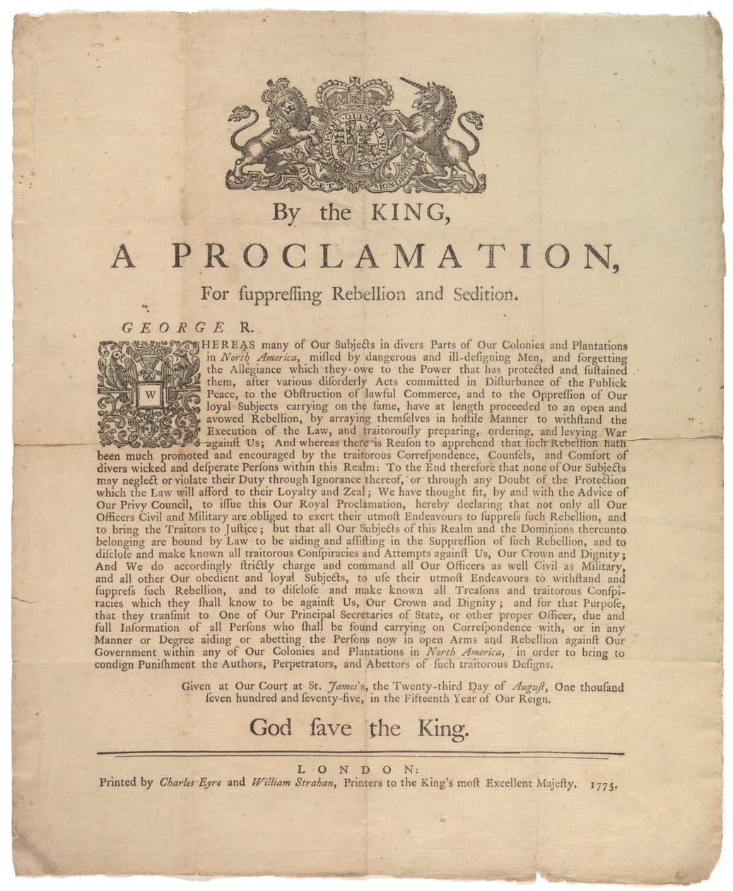 A Proclamation, for Supressing Rebellion..., 23. srpna 1775 od British School