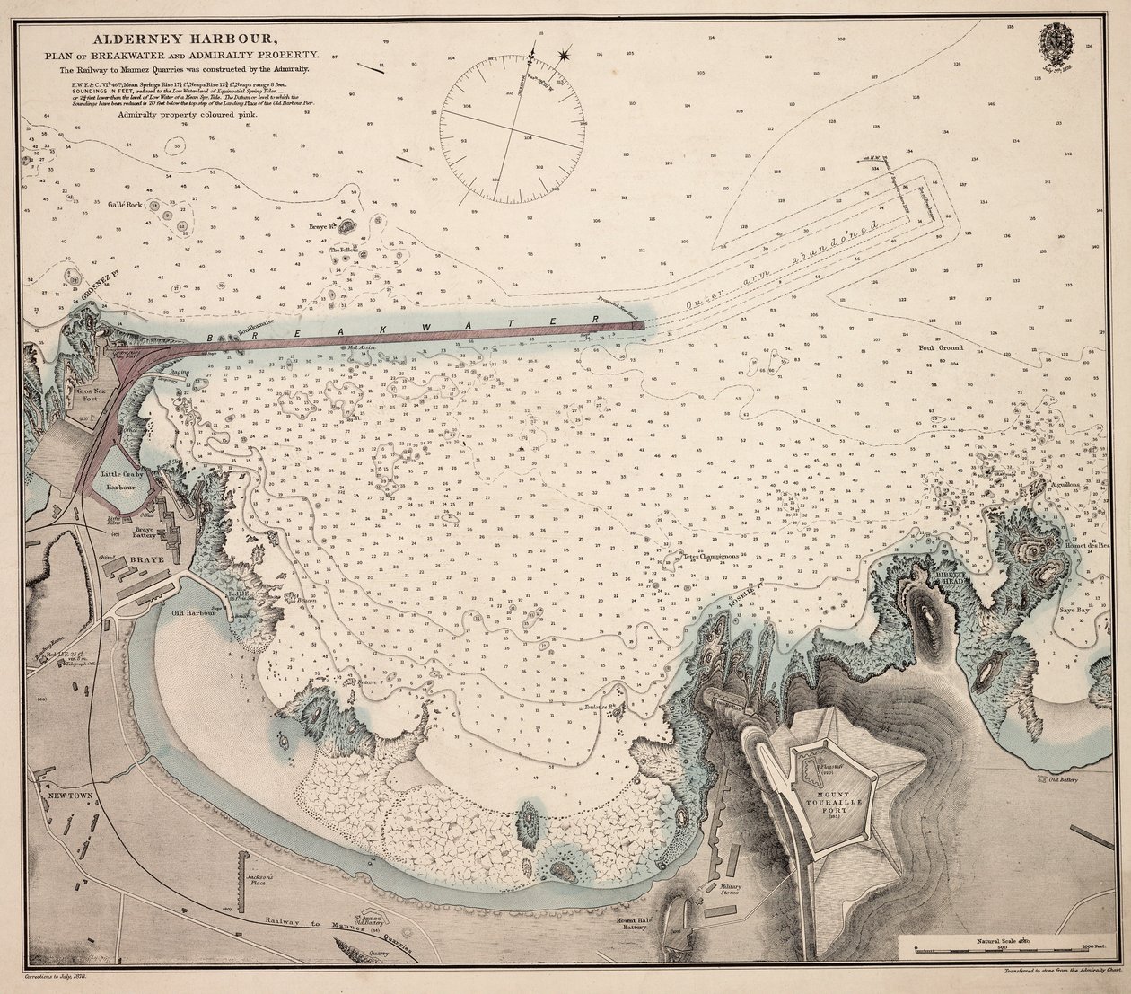 Přístav Alderney, plán vlnolamu a majetku Admirality od British School