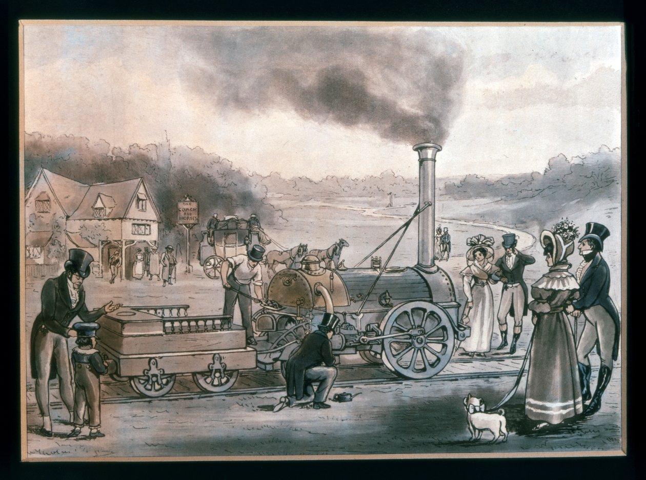 Umělecký otisk lodi Roberta Stephensona "Northumbrian" (barevná rytina) od British School