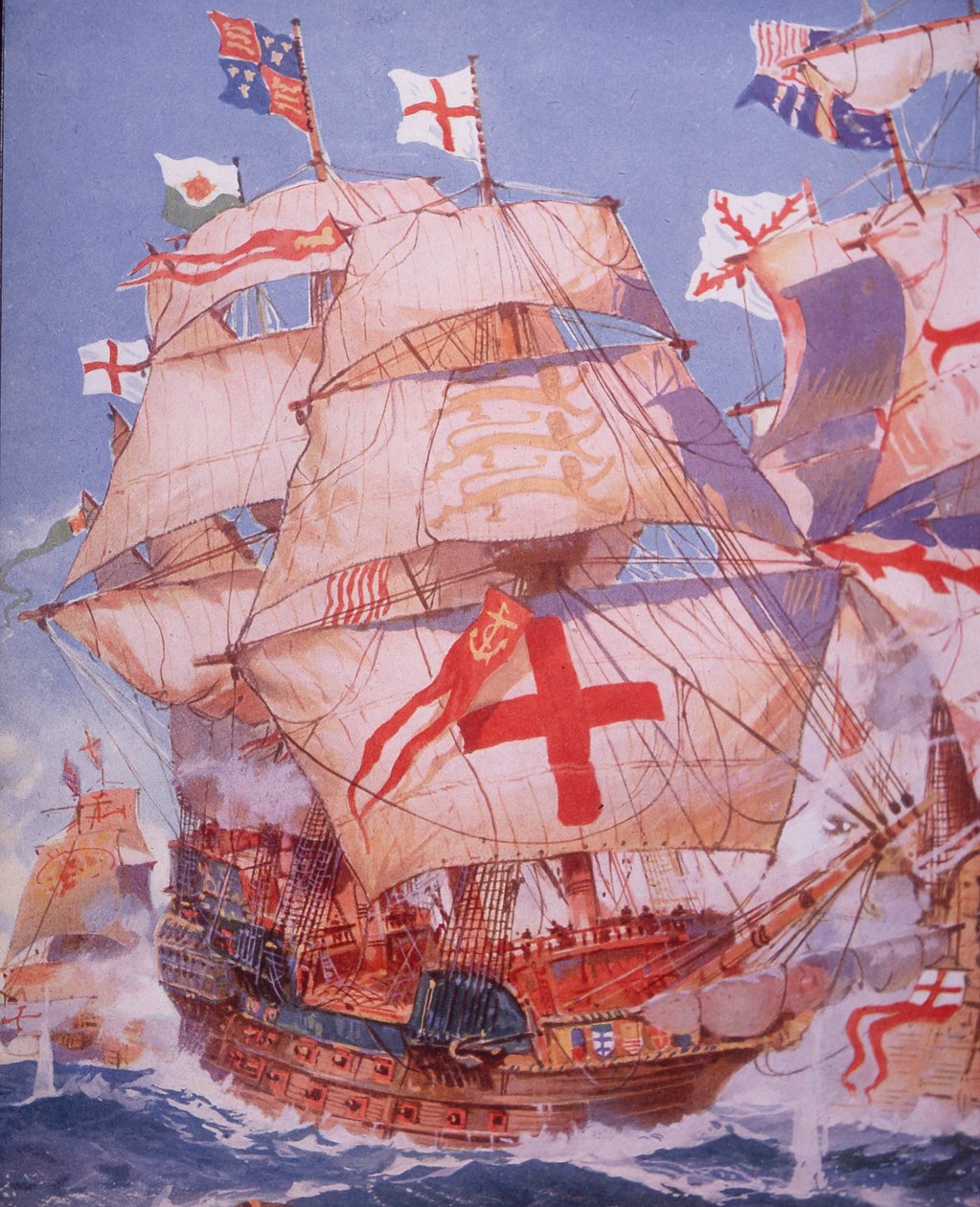 Ark Royal bojující se španělskou armádou v roce 1588 (barva lito) od British School