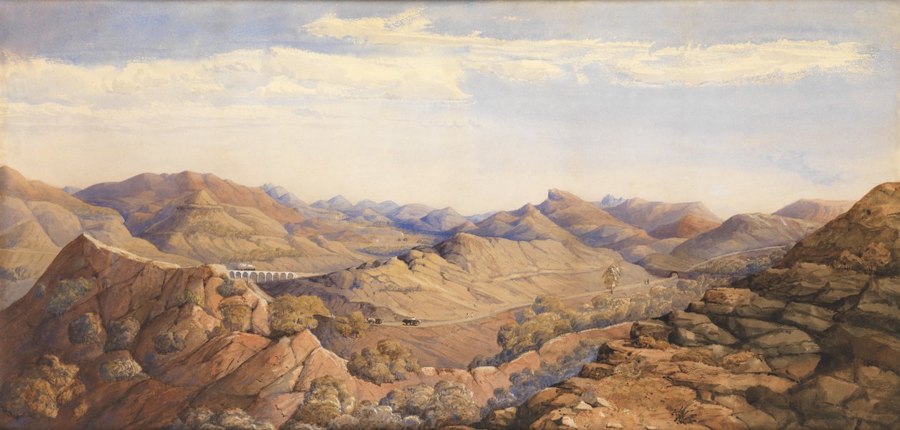 Bhore Ghaut, Great India Peninsular Railway, Bombay (akvarel na papíře) od British School