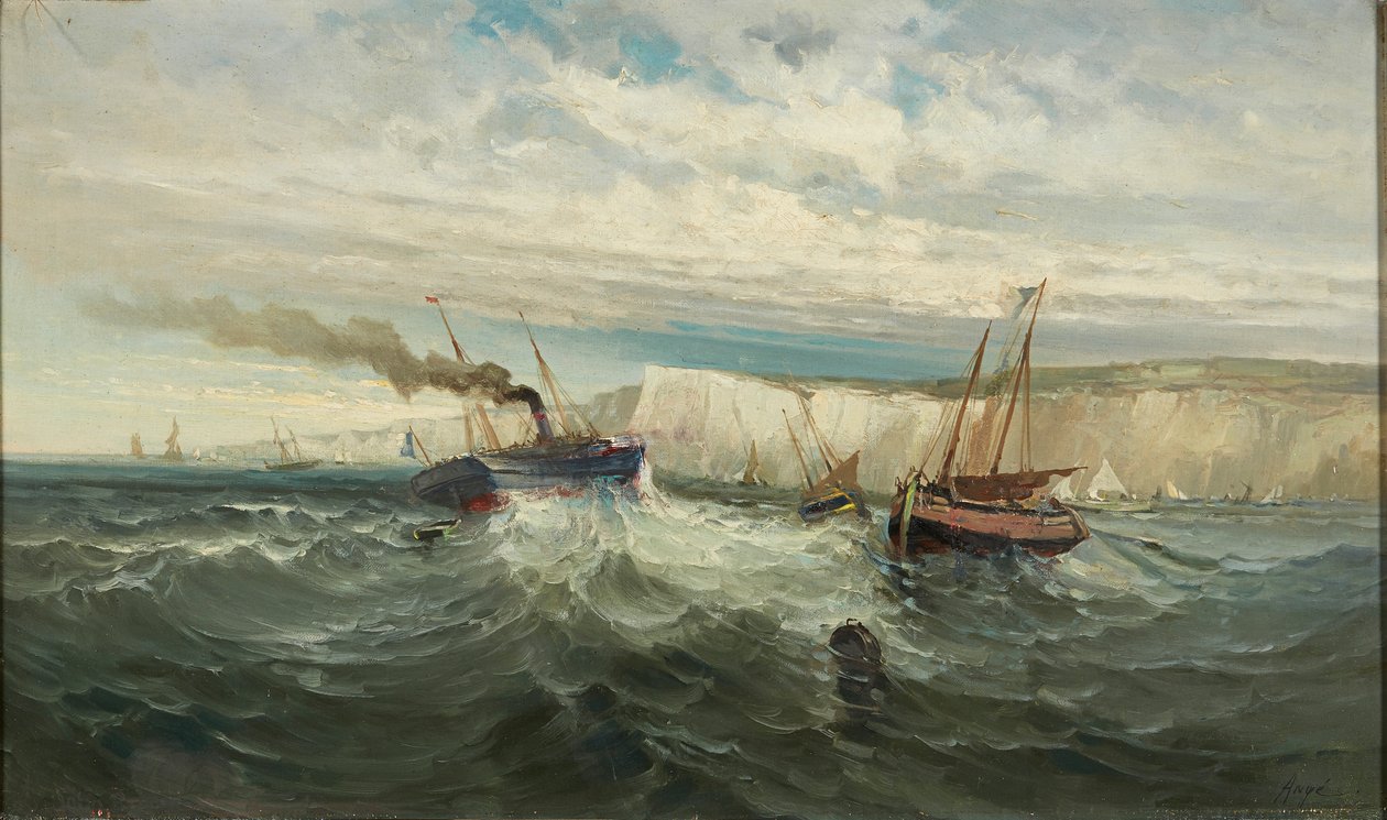 Breaking Waves at White Cliffs of Dover (olej na plátně) od British School