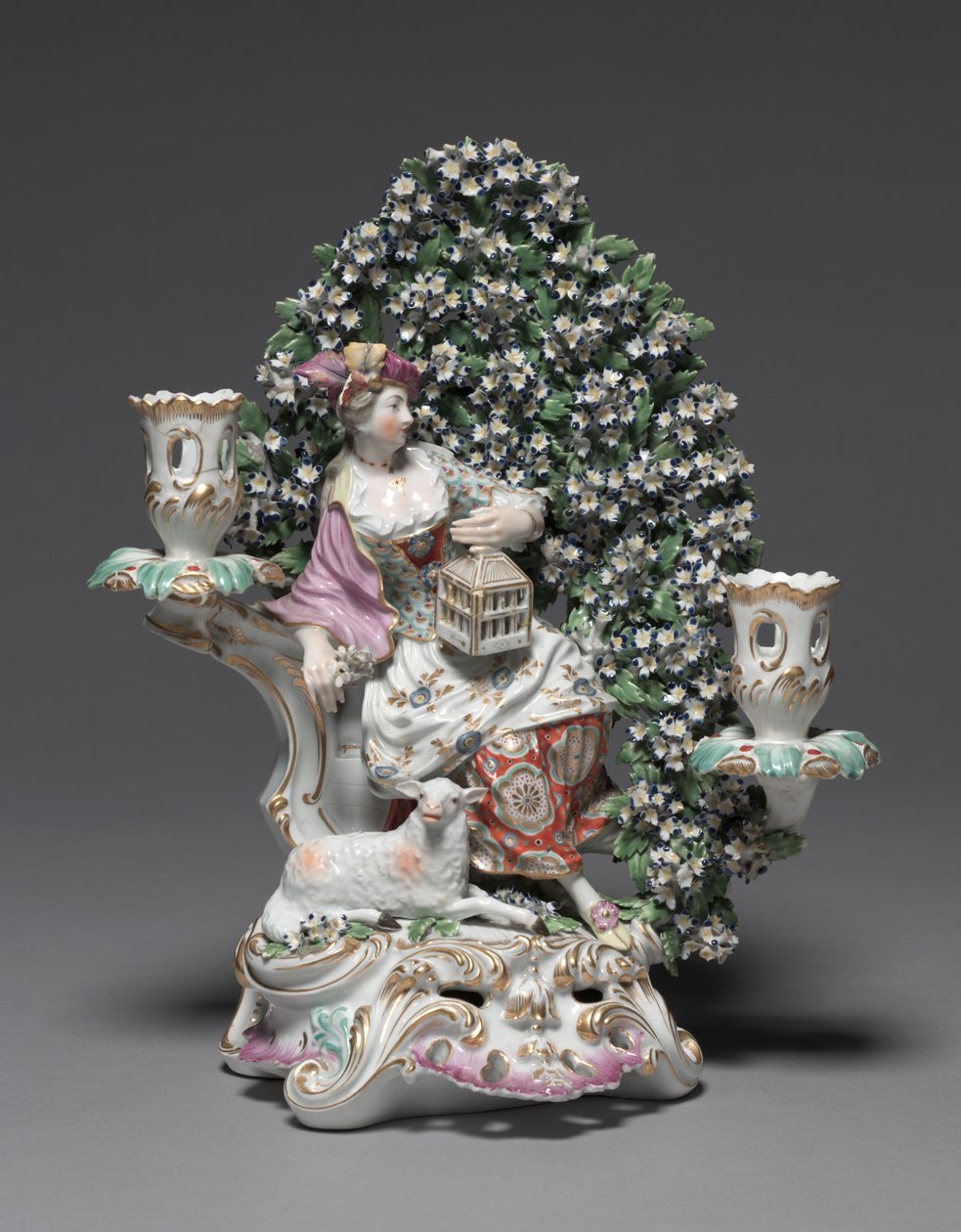 Candelabrum with Shepherdess, výrobce Derby Porcelain Factory od British School