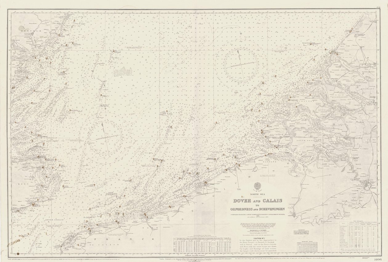 Mapa oblasti od Doveru a Calais po Orfordness od British School
