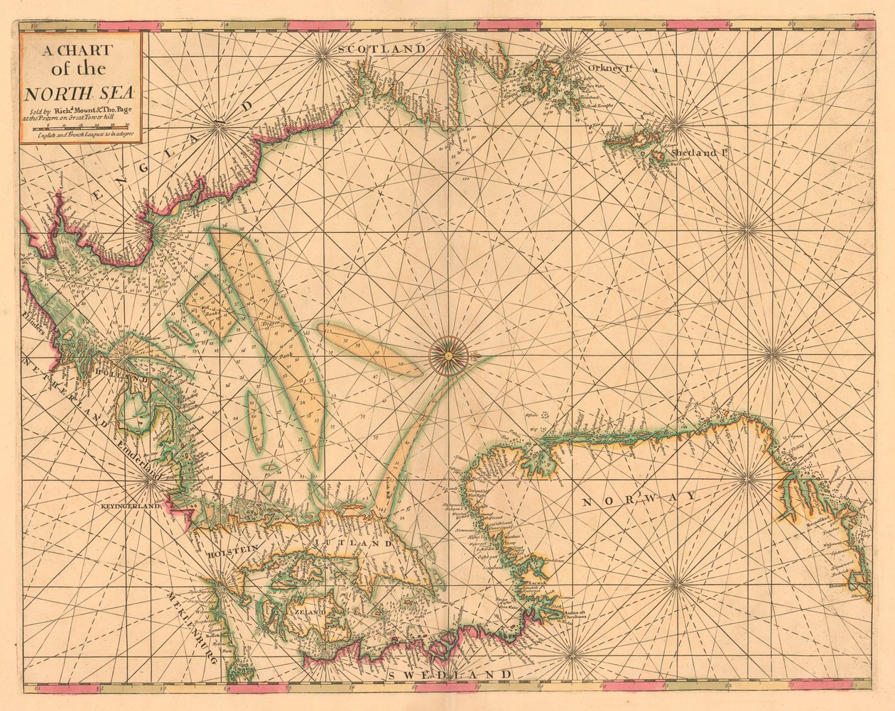 Mapa Severního moře: (kolorovaná rytina). od British School