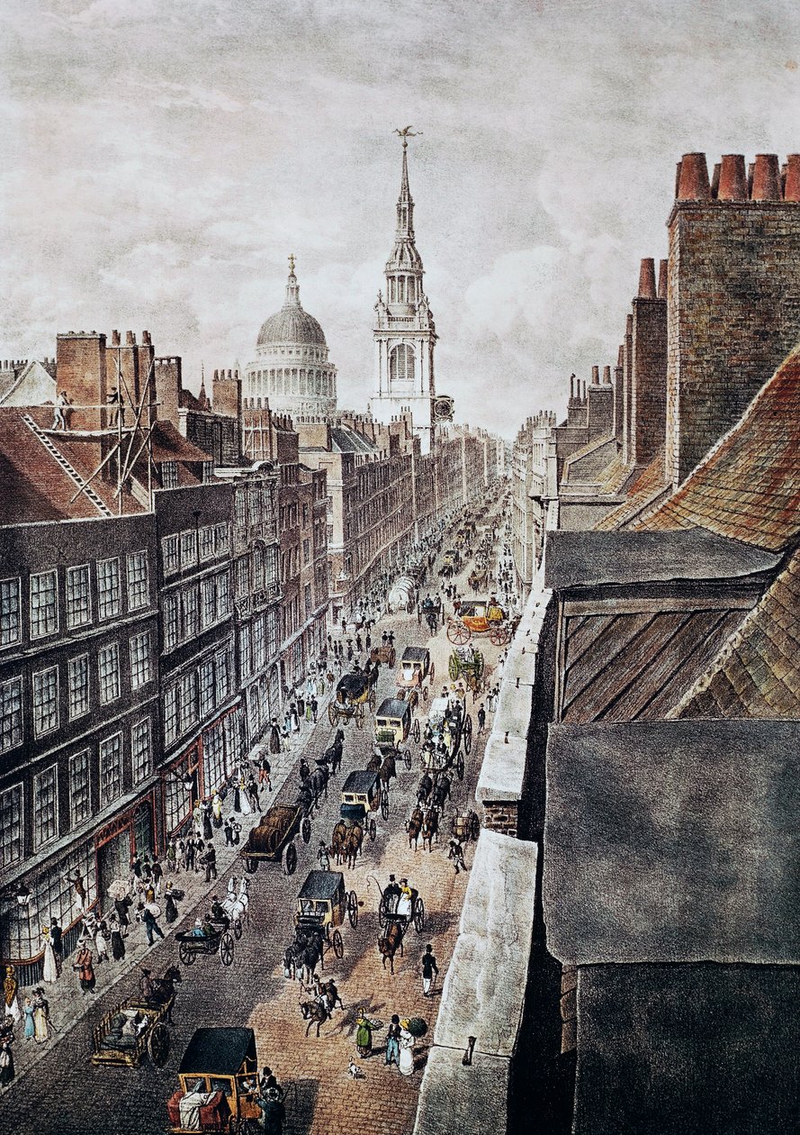 Cheapside Street v Londýně, rytina, Anglie, Velká Británie od British School
