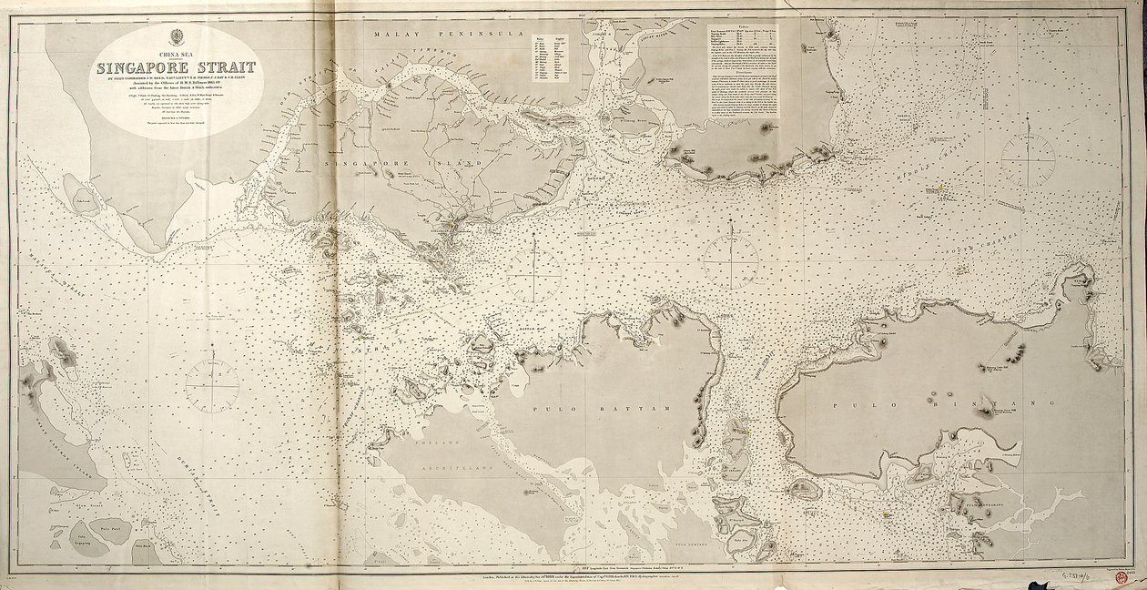 Čínské moře SINGAPURSKÝ ÚŽINEK Velitel štábu JW Reed Navg Lieuts TH Tizard... za asistence důstojníků HMS Rifleman 1865-69 od British School