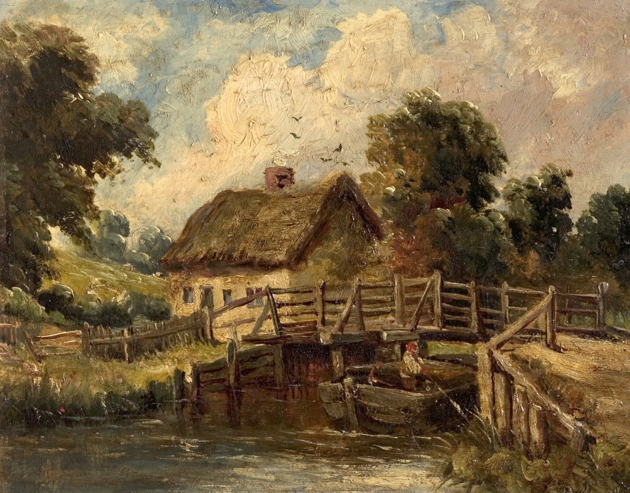 Chata poblíž East Bergholt, Suffolk (olej na plátně) od British School
