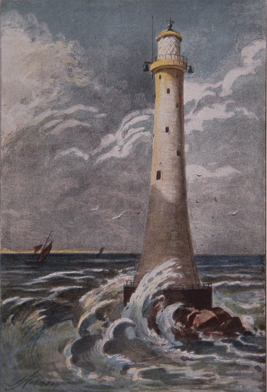 Eddystone Lighthouse, mimo Plymouth, konec 19. století (barevné lito) od British School
