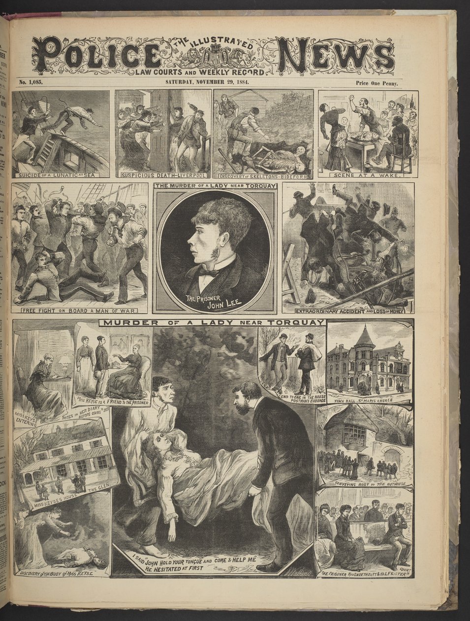 Přední strana obálky Illustrated Police News, 29. listopadu 1884 (litho) od British School