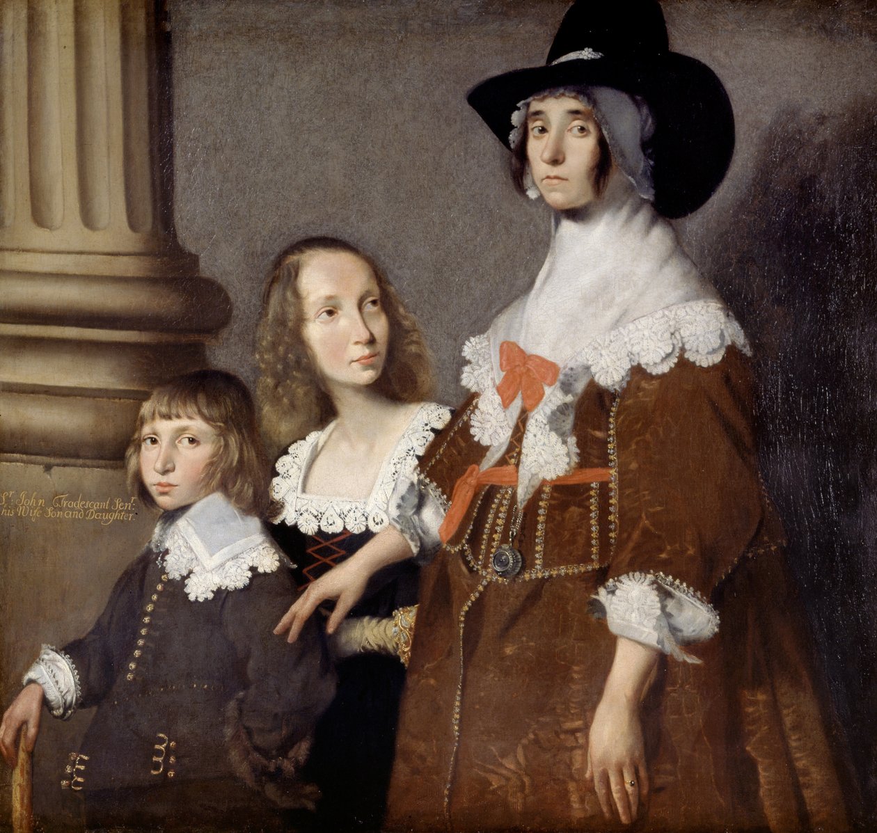 Hester Tradescant a její nevlastní děti, John a Frances, c. 1644 od British School